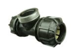 CTS female tee coupler with a female NPT outlet for connecting CTS HDPE pipe to threaded fittings or components.