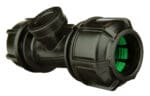 IPS‑OD compression tee with a female NPT outlet for connecting HDPE pipe to threaded fittings or components.